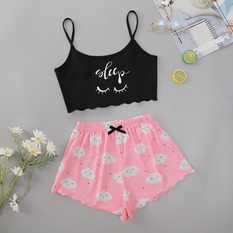 

Letter & Cartoon Graphic PJ Set, Multicolor