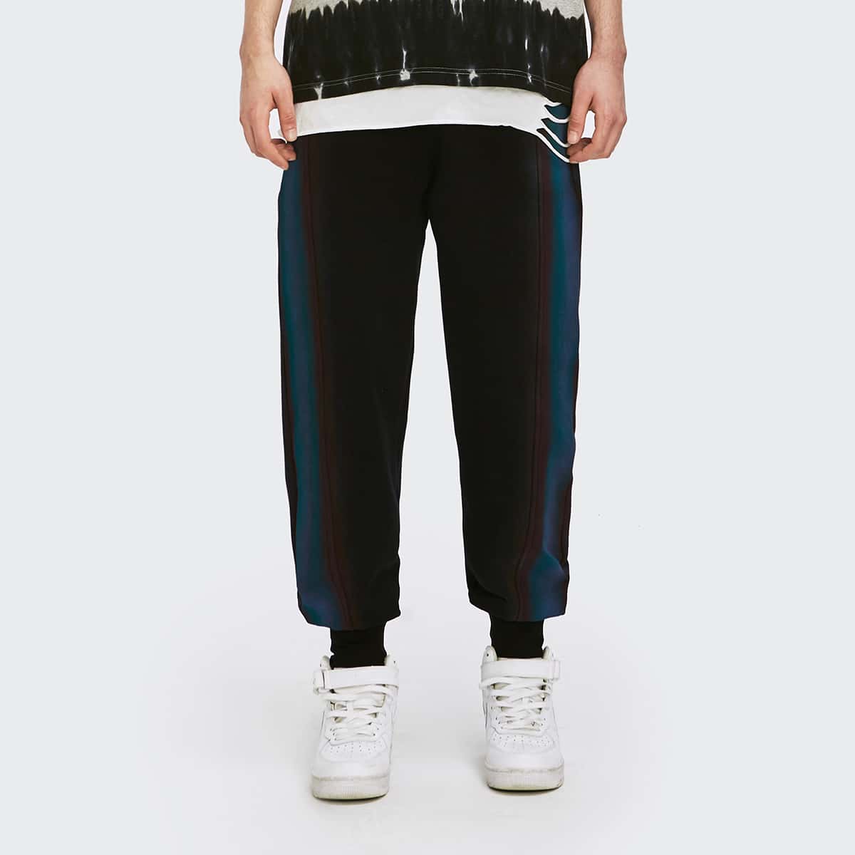 

Guys Elastic Waist Colorblock Striped Sweatpants, Black