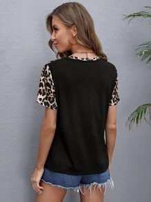 SHEIN LUNE Camiseta de leopardo panel con lentejuelas - Multicolor - Ver 2