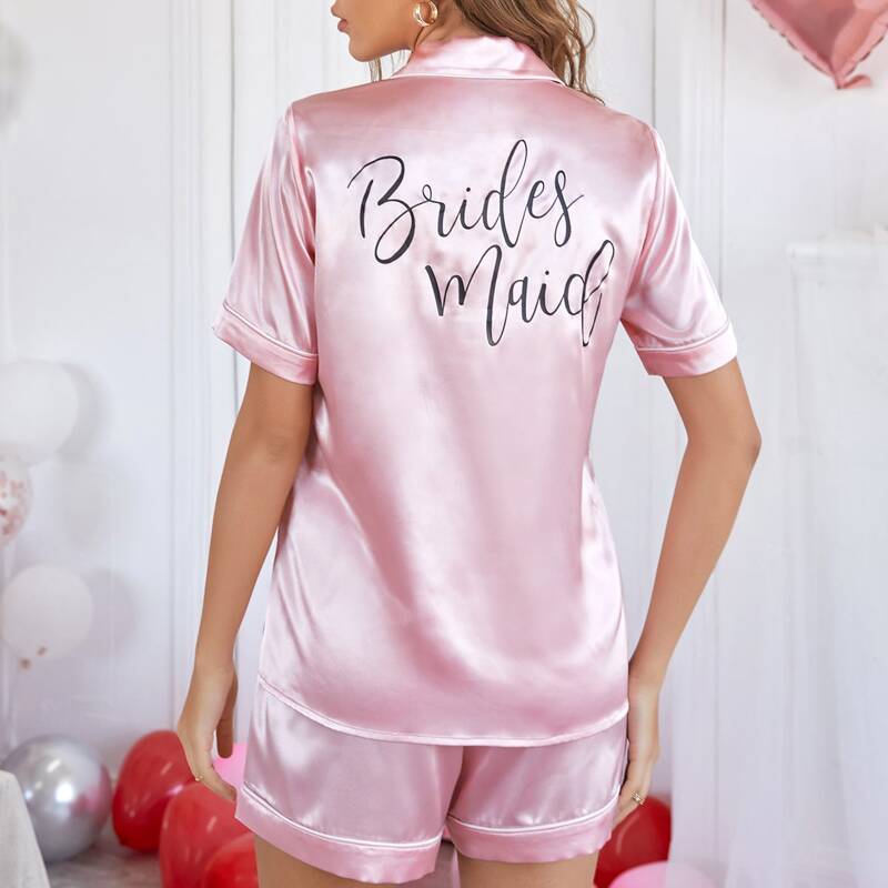

Letter Graphic Satin Night Set, Baby pink