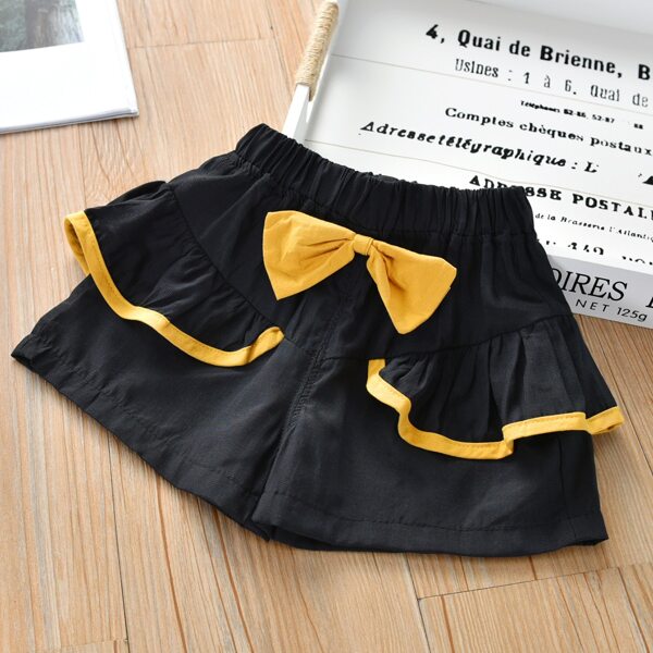 

Toddler Girls Bow Front Ruffle Trim Shorts, Black