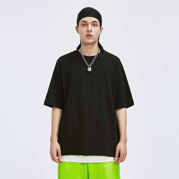 

Men Drop Shoulder Solid Tee, Black