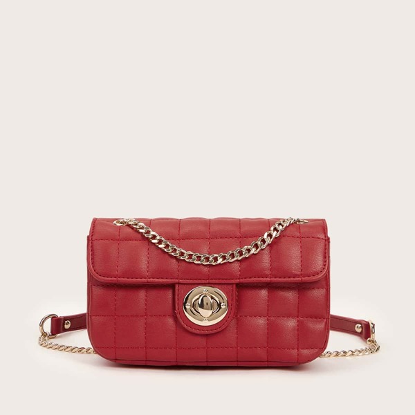 

Stitch Detail Chain Crossbody Bag, Red