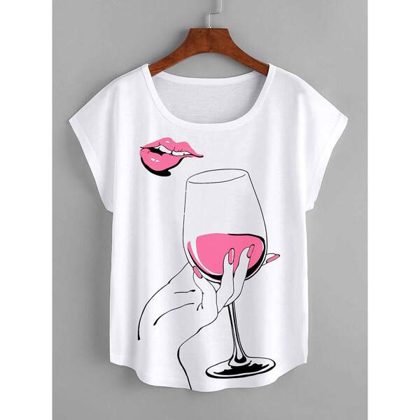 

Wine Glass And Figure Graphic Tee, White