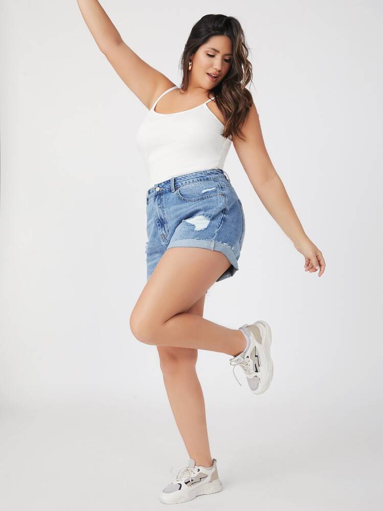 SHEIN BASICS Hơn Cami ngọn Bông Chất rắn Phù hợp - trắng - Xem 1
