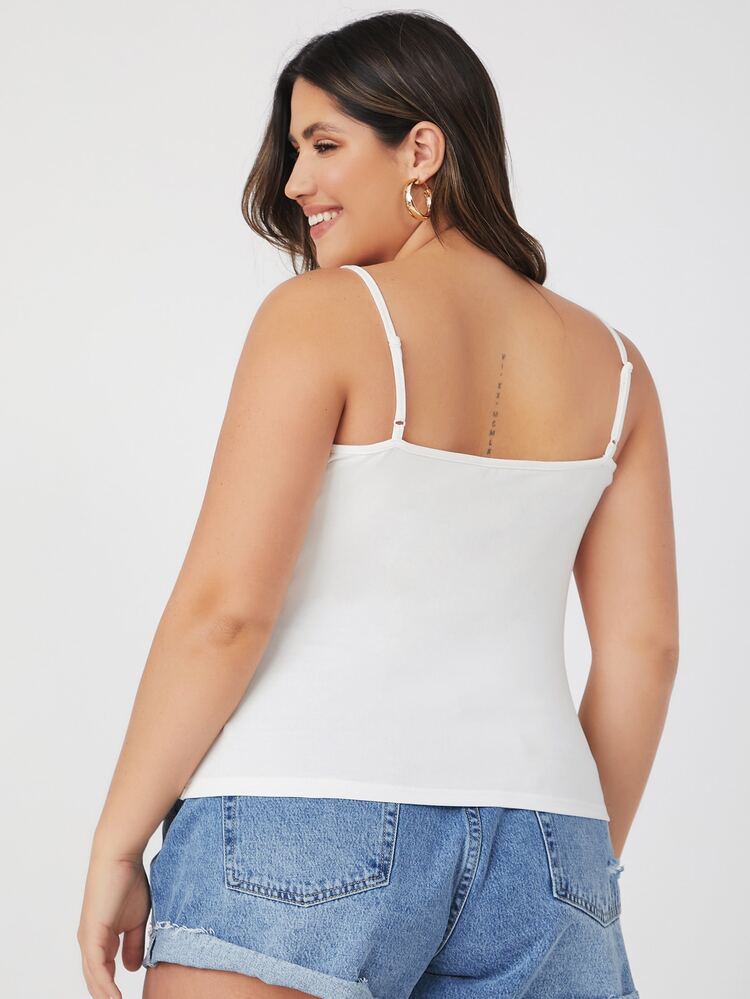 SHEIN BASICS Hơn Cami ngọn Bông Chất rắn Phù hợp - trắng - Xem 2