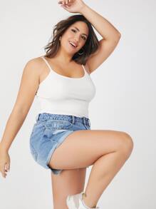 SHEIN BASICS Hơn Cami ngọn Bông Chất rắn Phù hợp - trắng - Xem 3