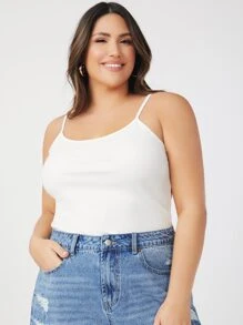 SHEIN BASICS Hơn Cami ngọn Bông Chất rắn Phù hợp - trắng - Xem 4
