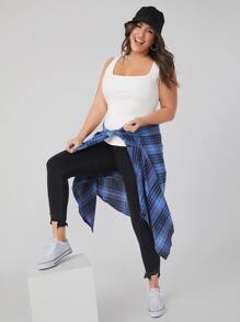 SHEIN BASICS Plus Cotton Square Neck Solid Tank Top - White - View 5