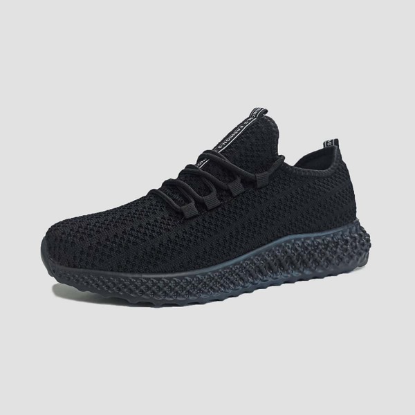 

Men Lace-up Decor Knit Sneakers, Black