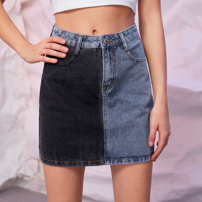 

Colorblock Denim Skirt, Multicolor