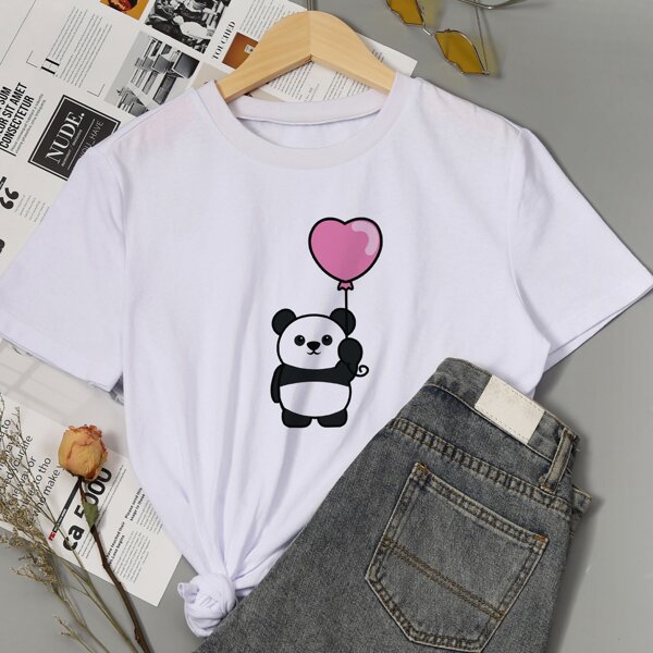 

Cartoon Panda Print Tee, White