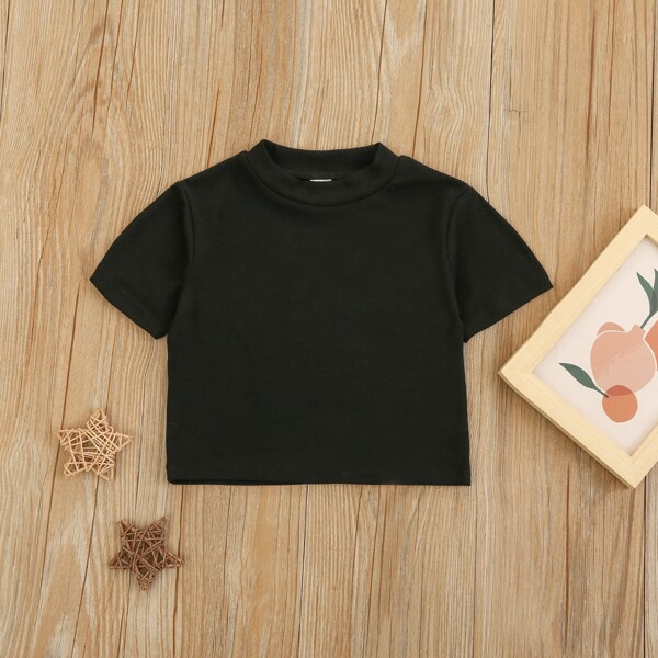 

Toddler Girls Solid Mock Neck Tee, Black