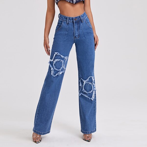 

High Waist Straight Leg Jeans, Medium wash