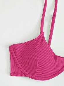 Conjunto de bikini con aros y ribete para la playa de verano - Rosa Fucsia - Ver 5