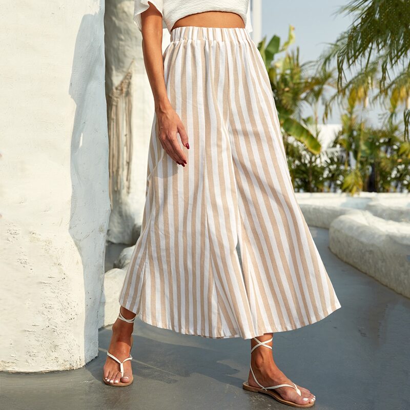 

Striped Elastic Waist Culotte Pants, Multicolor