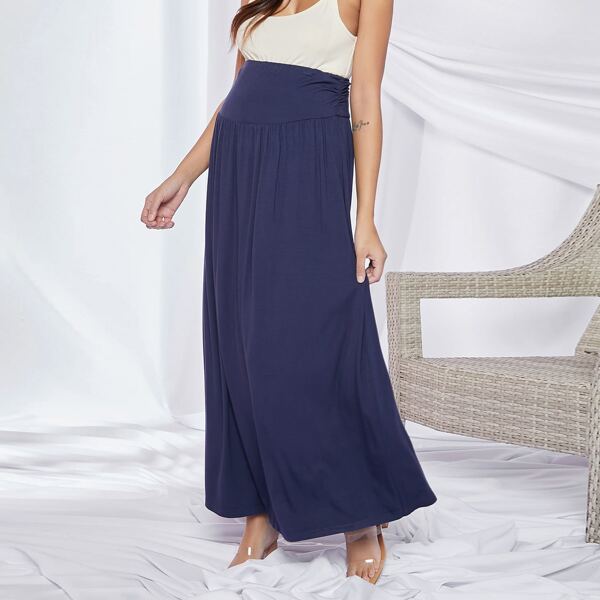 

Maternity Wide Waistband Solid Skirt, Navy blue