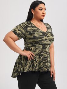 SHEIN Áo thun Plus size Bất đối xứng Ngụy trang Giải trí - Nhiều màu - Xem 3