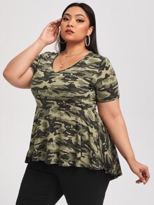 SHEIN Áo thun Plus size Bất đối xứng Ngụy trang Giải trí - Nhiều màu - Xem 4