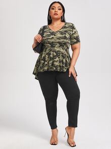 SHEIN Áo thun Plus size Bất đối xứng Ngụy trang Giải trí - Nhiều màu - Xem 5
