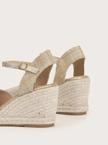 Snakeskin Print Ankle Strap Espadrille Wedges - Gold - View 4