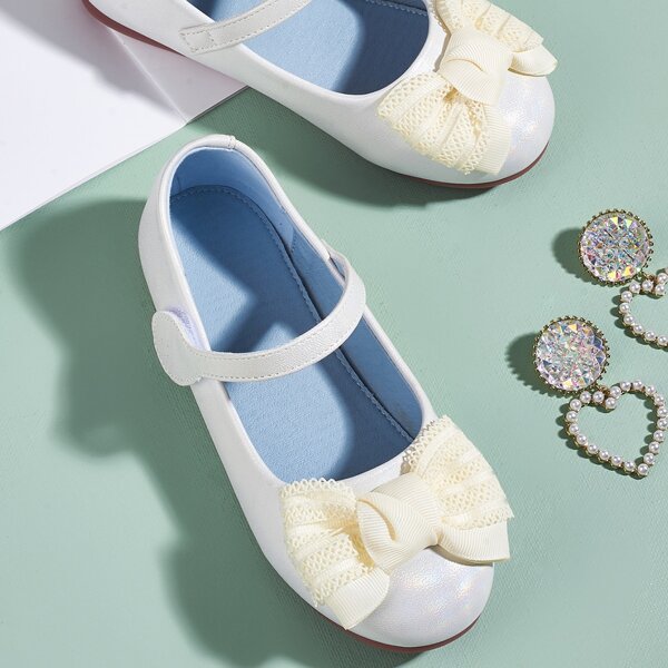 

Toddler Girls Bow Decor Velcro Strap Flats, White