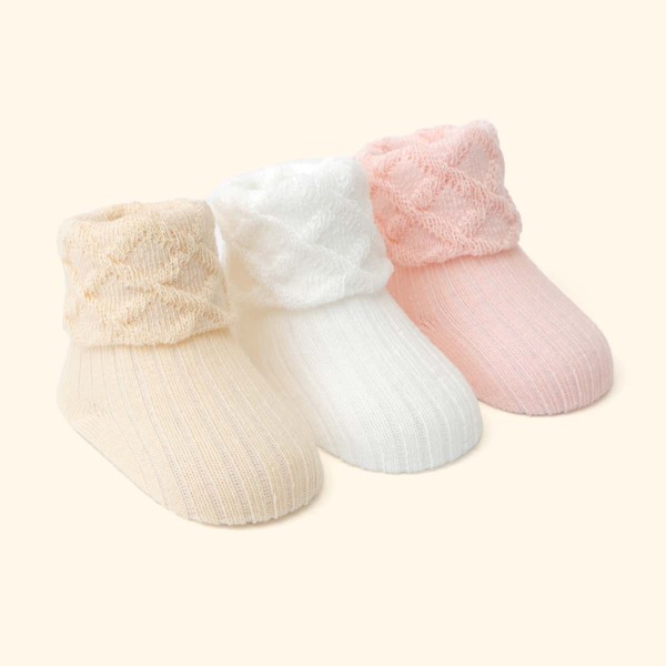 

3pairs Baby Ribbed Cuffed Socks, Multicolor