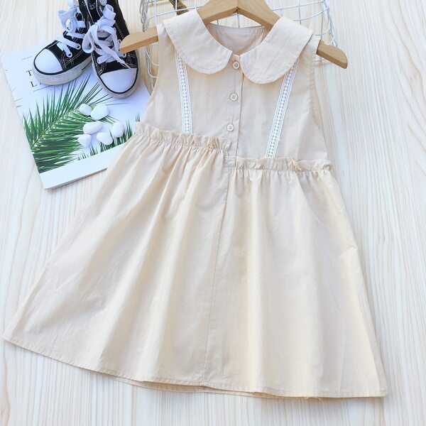 

Toddler Girls Lace Trim Peter Pan Collar Smock Dress, Apricot