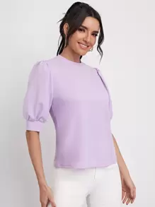 Mulvari 泡泡袖子鎖孔後上衣 - 紫丁香色 - 查看 4