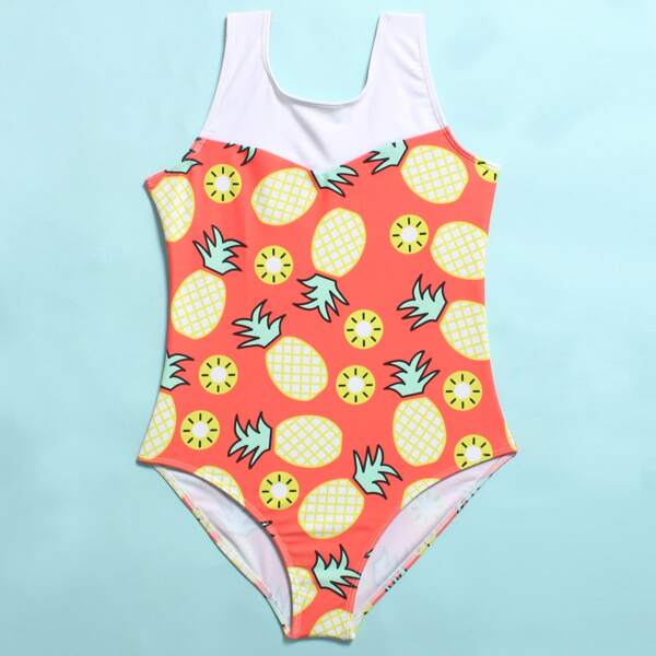 

Girls Pineapple Print One Piece Swimsuit, Multicolor