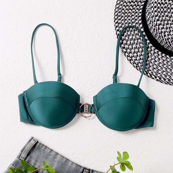 

Ring Linked Push Up Bikini Top, Dark green