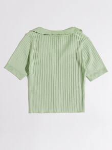 Solid Ribbed Knit Top - Mint Green - View 2