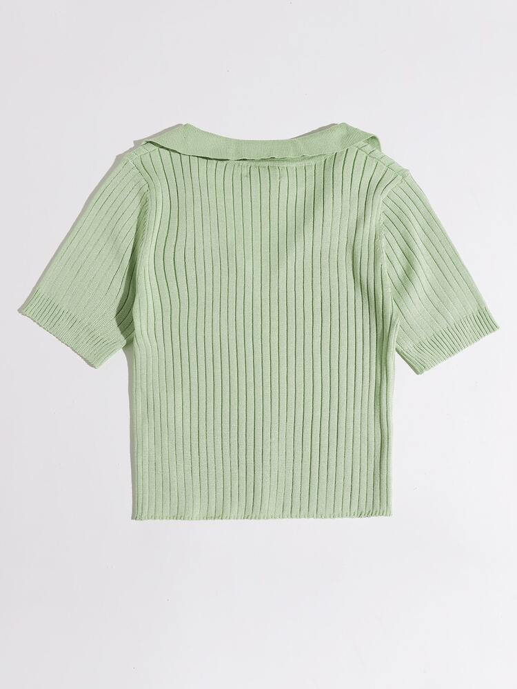 Solid Ribbed Knit Top - Mint Green - View 2