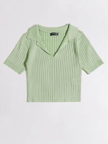 Solid Ribbed Knit Top - Mint Green - View 4