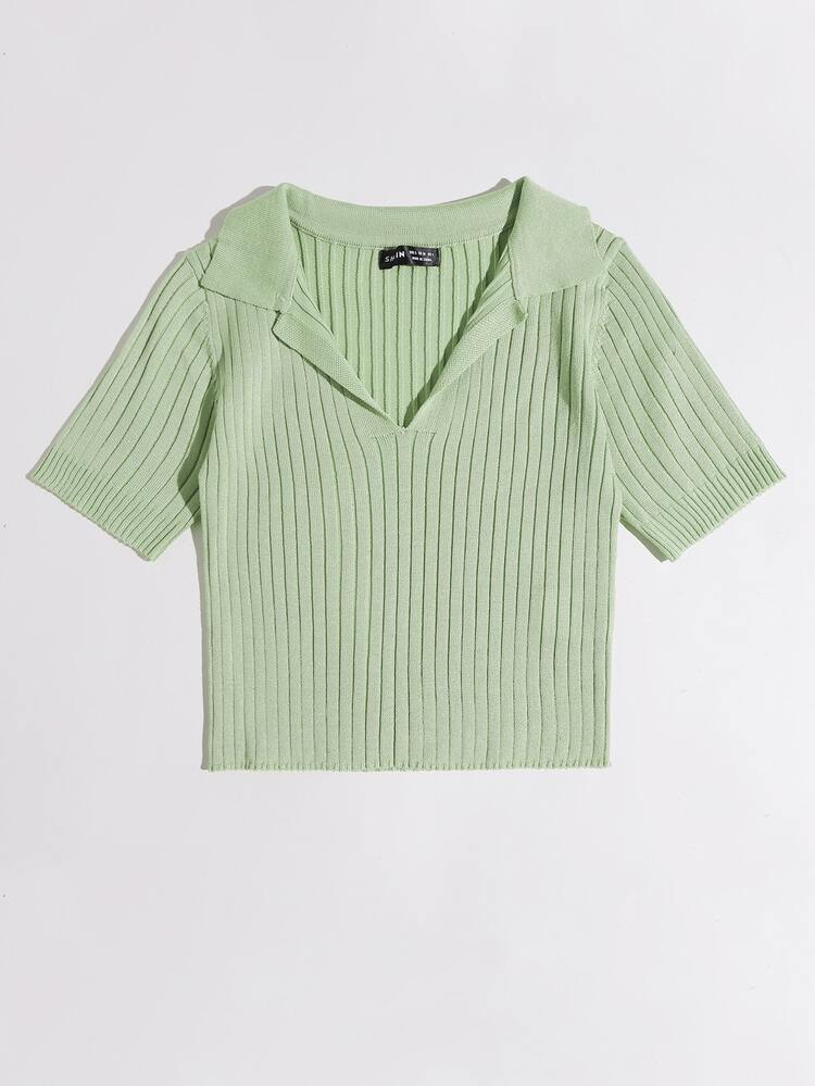 Solid Ribbed Knit Top - Mint Green - View 4