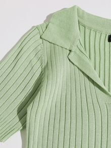 Solid Ribbed Knit Top - Mint Green - View 5