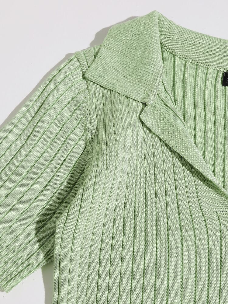 Solid Ribbed Knit Top - Mint Green - View 5