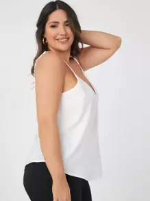 SHEIN BASICS Plus V-Neck Solid Cami Top - White - View 2