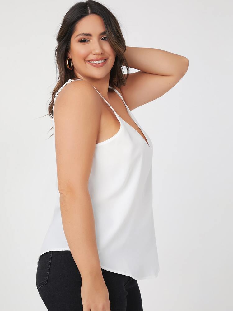 SHEIN BASICS Plus V-Neck Solid Cami Top - White - View 2