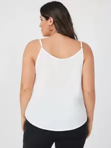 SHEIN BASICS Plus V-Neck Solid Cami Top - White - View 3