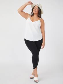 SHEIN BASICS Plus V-Neck Solid Cami Top - White - View 4