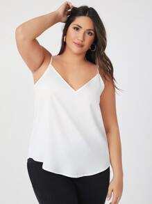SHEIN BASICS Plus V-Neck Solid Cami Top - White - View 1