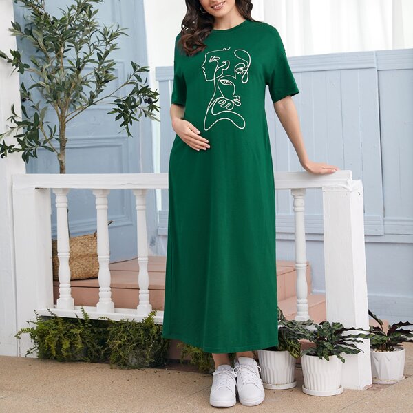

Maternity Drop Shoulder Figure Graphic Tee Dress, Dark green