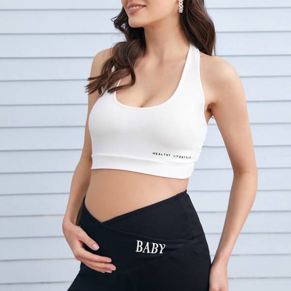 

Maternity Letter Graphic Halter Top, White