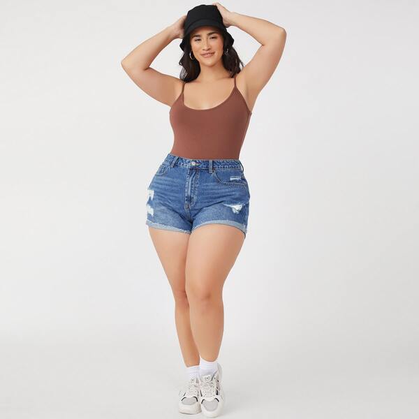 

Plus Form Fitted Solid Bodysuit, Rust brown