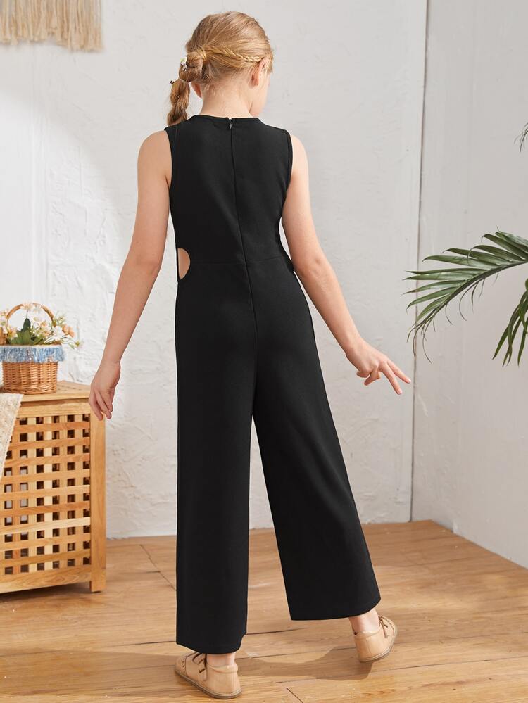 SHEIN Girls Cut Out Zipper Back Jumpsuit - Black - View 2
