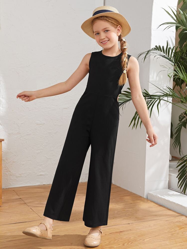 SHEIN Girls Cut Out Zipper Back Jumpsuit - Black - View 4