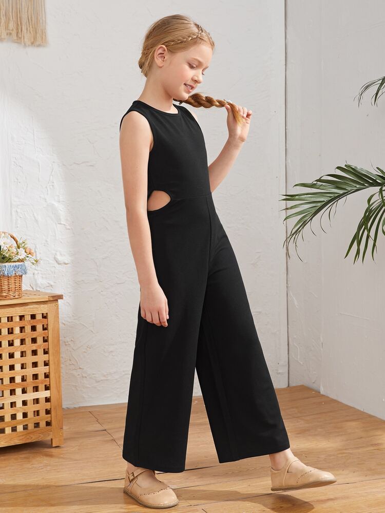 SHEIN Girls Cut Out Zipper Back Jumpsuit - Black - View 5