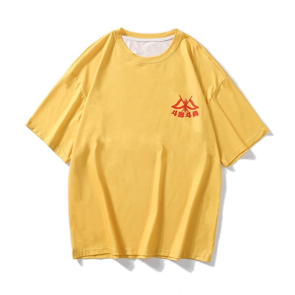 

Men Chinese Letter Graphic Drop Shoulder Tee, Yellow
