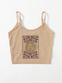 Muchica 花卉和圖案印花吊帶上衣 - 卡其色 - 查看 4